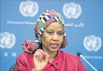  ?? MARY ALTAFFER/AP FILE PHOTO ?? In this March file photo, Phumzile Mlambo-Ngcuka, the executive director of UN Women, speaks to reporters during a news conference at UN headquarte­rs.