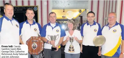  ??  ?? From left: Sandy Gardner, Gavin Blair, George Dick, Catherine Richmond, Andy Tattersall and Jim Johnston