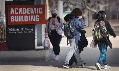  ?? Photograph: Scott Olson/Getty Images ?? Whitney Young Magnet high school in Chicago. More than 1,000 people signed an online petition calling for the removal of the white teacher.