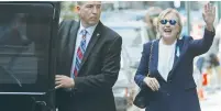  ?? (Brian Snyder/Reuters) ?? DEMOCRATIC PRESIDENTI­AL CANDIDATE Hillary Clinton waves as she leaves her daughter’s home in New York on Sunday.