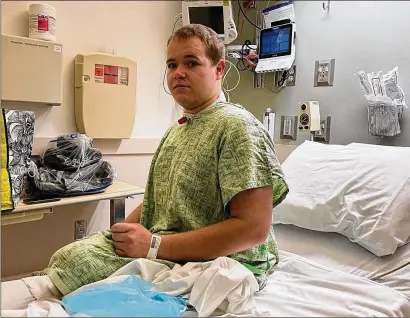  ?? CONTRIBUTE­D ?? Hunter Goodpaster, 22, of West Carrolton, was diagnosed with COVID-19 pneumonia in October 2021. He caught the virus days before he planned to get vaccinated and ended up in area hospitals for nearly three months.