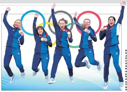  ?? ?? Mili Smith, Hailey Duff, Jennifer Dodds, Vicky Wright and skip Eve Muirhead were jumping for joy after securing Olympic gold last weekend