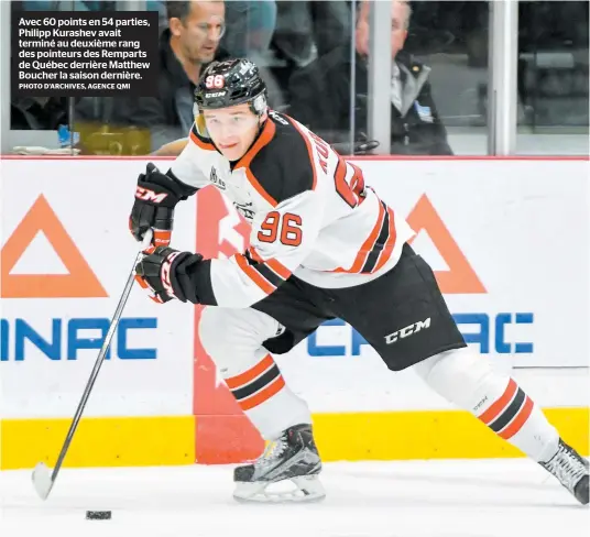  ??  ?? Avec 60 points en 54 parties, Philipp Kurashev avait terminé au deuxième rang des pointeurs des Remparts de Québec derrière Matthew Boucher la saison dernière. PHOTO D’ARCHIVES, AGENCE QMI