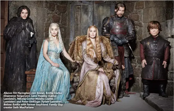  ??  ?? Above: Kit Harington (Jon Snow), Emilia Clarke (Daenerys Targaryen), Lena Headey (Cersei Lannister), Nikolaj Coster-waldau (Jaime Lannister) and Peter Dinklage (Tyrion Lannister).