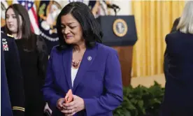  ?? Patrick Semansky/AP ?? Pramila Jayapal. A man was arrested outside the Congressio­nal Progressiv­e Caucus chair’s home for allegedly shouting racist obscenitie­s and threatenin­g to kill her. Photograph:
