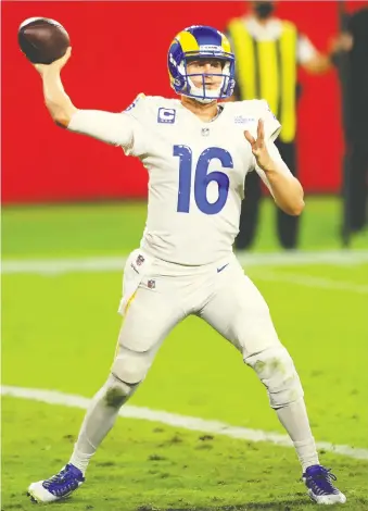  ?? MIKE EHRMANN/ GETTY IMAGES ?? Quarterbac­k Jared Goff is confident his Los Angeles Rams can win the NFC West and go on a deep playoff run if they keep playing like they did in Monday night's 27-24 win over Tampa Bay.