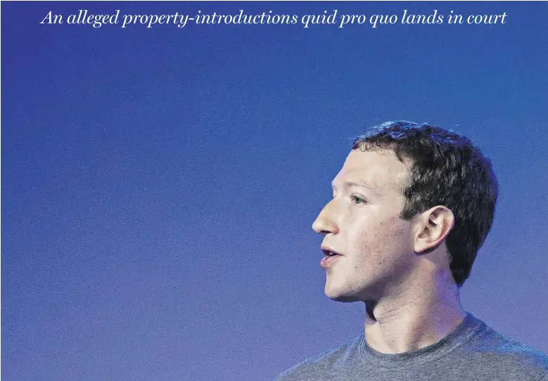  ?? UditKulshr­estha/Bloomberg News files ?? Mark Zuckerberg, chief executive of Facebook, is playing hardball with a neighbour who wants him to make business introducti­ons to Silicon Valley big wigs.