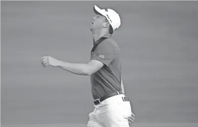  ?? MATT YORK/AP ?? Justin Thomas reacts to winning on the third playoff hole on the 18th green during final round of the Tournament of Champions on Sunday in Kapalua, Hawaii.