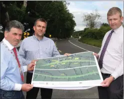  ??  ?? Cllr Michael O’Shea at the Kilderry Bends on the N70, Franck Guérineau (centre) and Paul Curry of the Kerry National Road Design Office.
