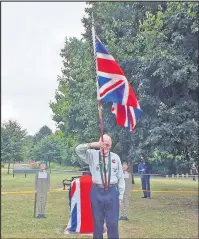  ??  ?? ■ Thorpe Acre Scout leader Graham Knight at the memorial unveiling. Photo by John Bush.