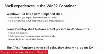  ??  ?? Some of the limitation­s of Win32 apps within Windows 10X