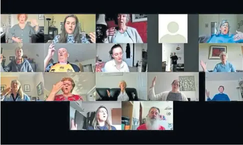  ??  ?? AND BREATHE: A screenshot of a Zoom meeting of people who joined St Andrews Voices workshop to help them deal with the breathless­ness and anxiety associated with the illness.