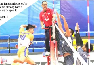  ?? PHOTOGRAPH COURTESY OF PNVF ?? JOHN Vic de Guzman (left) leads Go for Gold-Air Force to a four-set win over Global Remit in the semifinals of the Champions League.