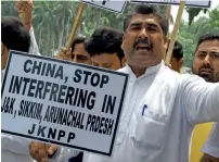  ?? AFP file ?? Activists of the Jammu and Kashmir National Panthers Party protest outside the Chinese embassy in New Delhi in the wake of border tensions between the neighbouri­ng countries. —