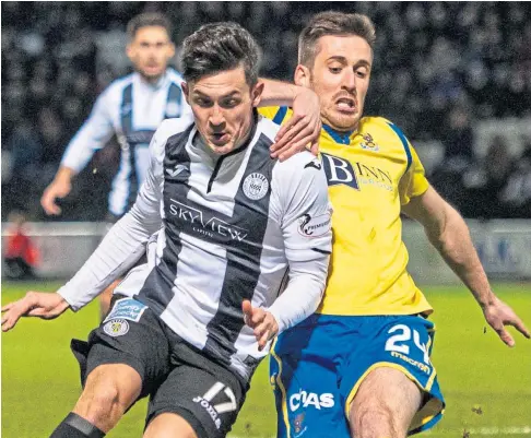  ??  ?? HOPEFUL SAINT: Perth defender Callum Booth goes up against St Mirren’s Jamie McGrath.