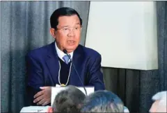  ?? FACEBOOK ?? Prime Minister Hun Sen talks about investment opportunit­ies in Cambodia at the World Economic Forum in Switzerlan­d.