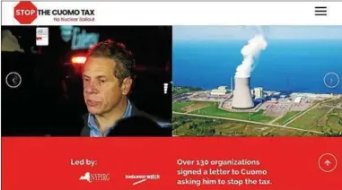  ?? SCREENSHOT FROM THE STOP THE CUOMO TAX COALITION WEBSITE ?? The Stop the Cuomo Tax coalition is still pushing for action before the Legislatur­e adjourns for the summer. Opponents say a Public Service Commission surcharge on utility customer bills totals an estimated $7.8 billion over more than a decade.