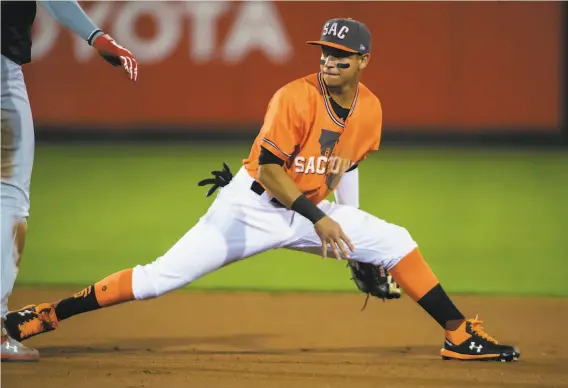  ?? Brian Baer / Special to The Chronicle ?? Mauricio Dubon, 25, plays mostly shortstop for Sacramento. The Giants acquired him from Milwaukee on July 31 and are expected to promote him Sept. 1.