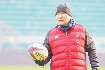  ?? — AFP photo ?? England's head coach Eddie Jones attends a training session at Twickenham in London on February 9, 2018 ahead of their Six Nations rugby union match against Wales.