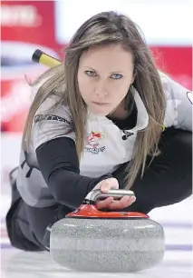  ??  ?? Team Homan skip Rachel Homan throws a rock during a draw against Team Carey at the 2017 Roar of the Rings Olympic trials in Ottawa on Saturday.