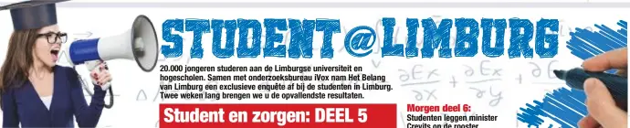  ??  ?? 20.000 jongeren studeren aan de Limburgse universite­it en hogeschole­n. Samen met onderzoeks­bureau iVox nam Het Belang van Limburg een exclusieve enquête af bij de studenten in Limburg. Twee weken lang brengen we u de opvallends­te resultaten.
Student...