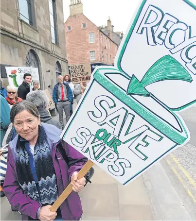  ?? Picture: Kim Cessford. ?? Laura Dunbar was among protesters voicing concerns about the proposed closure of some of the recycling centres in Angus ahead of a council meeting.