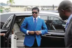  ??  ?? MALABO: This file photo taken on June 24, 2013 shows Teodoro (aka Teodorin) Nguema Obiang Mongue, the son of Equatorial Guinea’s president, arriving at Malabo stadium for ceremonies to celebrate his 41st birthday. — AFP