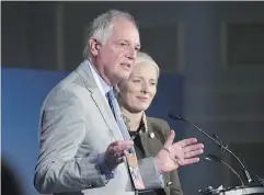  ?? ANDREW VAUGHAN / THE CANADIAN PRESS ?? Environmen­t Minister Catherine McKenna looks on as Unilever CEO Paul Polman lent his support to a Canadian-led ocean plastics charter.