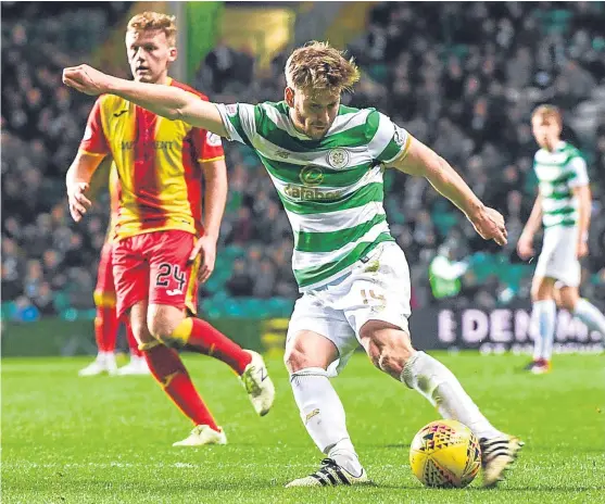  ?? Picture: SNS Group. ?? Stuart Armstrong fires in the shot that beat Tomas Cerny to open the scoring for Celtic.