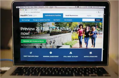  ??  ?? WASHINGTON: In this Oct. 24, 2016 file photo, the HealthCare.gov 2017 web site home page is seen on a laptop. — AP