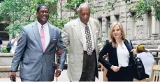  ?? AP ?? Bill Cosby (centre) arrives with one of his attorneys, Angela Agrusa (right), for the second day of jury selection in his sexual assault case at the Allegheny County Courthouse in Pittsburgh yesterday.