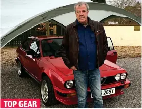  ??  ?? Alfa male: Clarkson, above, and pondering his classic car, below TOP GEAR