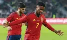  ?? Mazraawi/AFP/Getty Images ?? Ansu Fati made his case to start Spain’s World Cup matches with an excellent performanc­e against Jordan. Photograph: Khalil