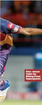  ??  ?? Star: Imran Tahir for Rising Pune Supergiant­s