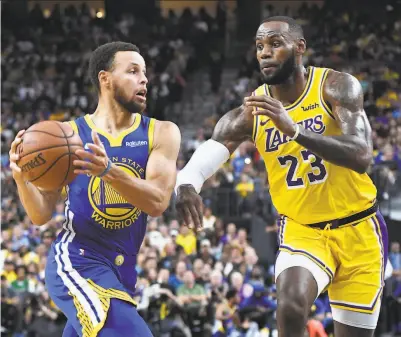  ?? Ethan Miller / Getty Images 2018 ?? Stephen Curry’s return to full strength should help the Warriors challenge LeBron James and the Lakers.
