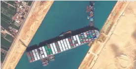  ?? Photo / Maxar Technologi­es, AP ?? A Maxar satellite image captured the ship Ever Given when it was stuck on the Suez Canal, Egypt, in March.