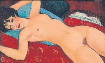  ?? EDITORIAL ELBA ?? Modigliani. En 1919 el pintor deambulaba por
París con este Desnudo acostado bajo el brazo. En el 2015 se pagaron por él 160 millones de
euros