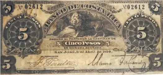  ?? CORTESÍA GUANSER ALPÍZAR ?? Este es el
billete de cinco pesos que vendió Guanser Alpízar por un valor mucho más grande que el nominal.