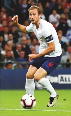  ?? AP ?? England’s Harry Kane attempts a shot at goal during the Nations League match against Spain at Wembley Stadium.