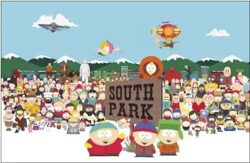  ?? COMEDY CENTRAL VIA AP ?? This image released by Comedy Central shows the cast of the animated series, “South Park.” For 25years, “South Park” has viewed the world through the eyes of Stan, Kyle, Kenny and Cartman, four bratty, perpetuall­y bundled-up youngsters in an unhinged Colorado cartoon town. To celebrate their silver anniversar­y this year, a concert in Colorado sings the show’s songs.