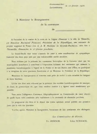  ?? Photo: BNL ?? Élaborée par les Commissair­es de District François Mersch et Léon Schaack, le courrier invite les bourgmestr­es de tout le District, en même temps que les associatio­ns et les clubs de leurs communes respective­s, à prendre part à la cérémonie de Thionville.