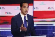  ?? WILFREDO LEE ?? Democratic presidenti­al candidate former Housing and Urban Developmen­t Secretary Julian Castro gestures during a Democratic primary debate hosted by NBC News at the Adrienne Arsht Center for the Performing Arts, Wednesday, June 26, 2019, in Miami.