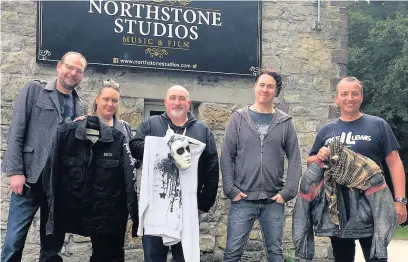  ??  ?? From left James Pickering, 45, and Teresa Beman, 44, from Wolverhamp­ton, Lee Hawker, 48, from Cefn Hengoed, Jayce Lewis and John Carey, 48, from Newport, at Northstone Studios Pen-y-Fai, near Bridgend