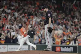  ?? DAVID J. PHILLIP - THE ASSOCIATED PRESS ?? In this Oct. 30, 2019, file photo, Houston Astros’ Yuli Gurriel hits a home run off Washington Nationals starting pitcher Max Scherzer during the second inning of Game 7 of the World Series in Houston.