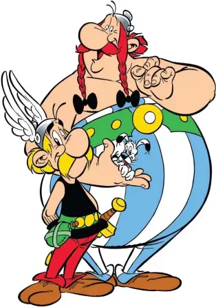  ??  ?? Cartoon heroes Asterix and Obelix are honoured at Asterix in Britain: The Life and Work of René Goscinny at London’s Jewish Museum until 30th September