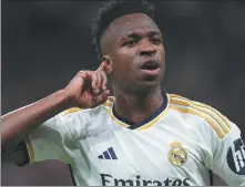 ?? AP ?? Vinicius Junior gestures to fans after scoring Real Madrid’s goal against RB Leipzig on Wednesday.