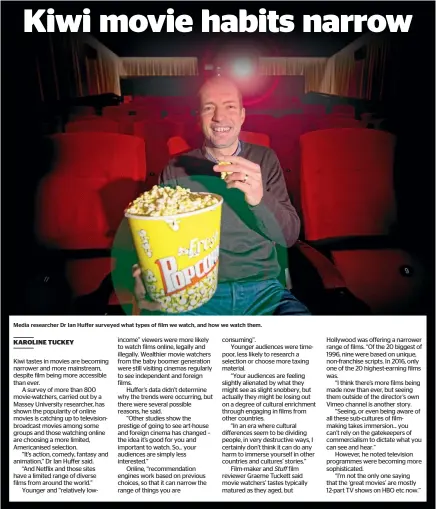  ??  ?? Media researcher Dr Ian Huffer surveyed what types of film we watch, and how we watch them.