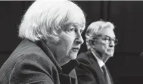  ?? Associated Press file photo ?? Treasury Secretary Janet Yellen and Federal Reserve Chairman Jerome Powell appear before a Senate committee in September.