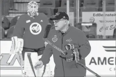  ?? AP PHOTO ?? In this June 6, 2018, file photo, Washington Capitals head coach Barry Trotz watches his players during a practice in Las Vegas. Trotz has resigned as coach of the Washington Capitals after leading them to the Stanley Cup. The team announced Trotz’s...