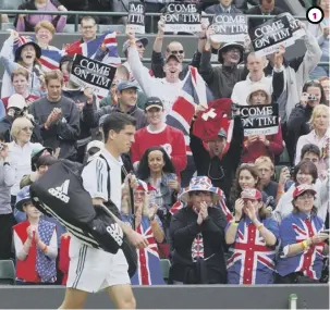  ??  ?? Tim Henman is welcomed on to Court One at Wimbledon by his army of loyal supporters, for a fourth-round clash against Swiss Michel Kratochvil in 2002.
Henman says he always knew Andy Murray would be a star. Here, in October 2005, the pair clashed in...